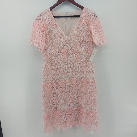 Shoshanna Ezmerelda V-Neck Lace Dress Pink Size 10 - Picture 2 of 8